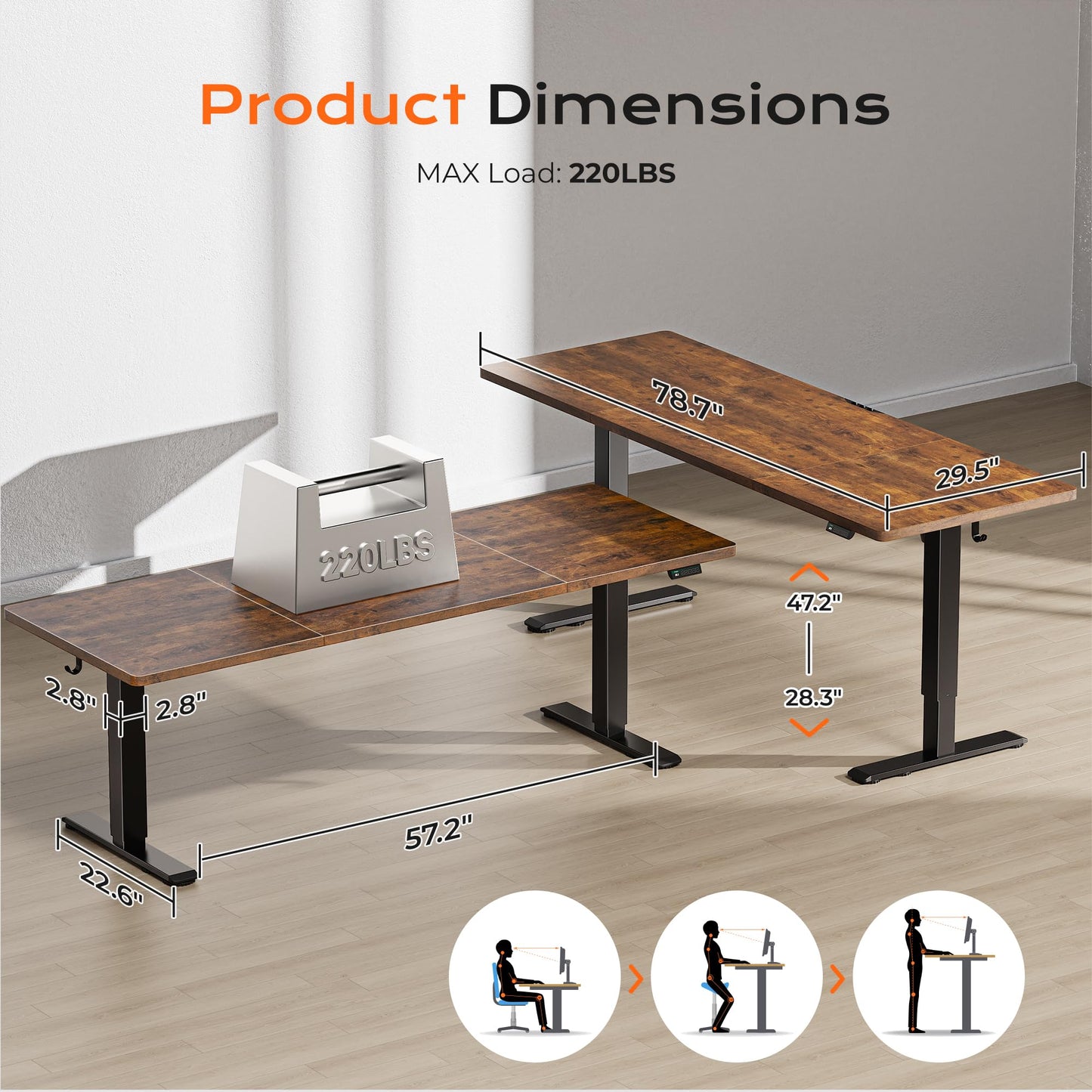 Huuger 55 x 28 Large Electric Standing Desk, Height Adjustable Computer Desk, 27.6" Deep Desktop, Stand up Gaming Office Table with 2 Hooks, 3 Preset Heights, for Home Office, Black