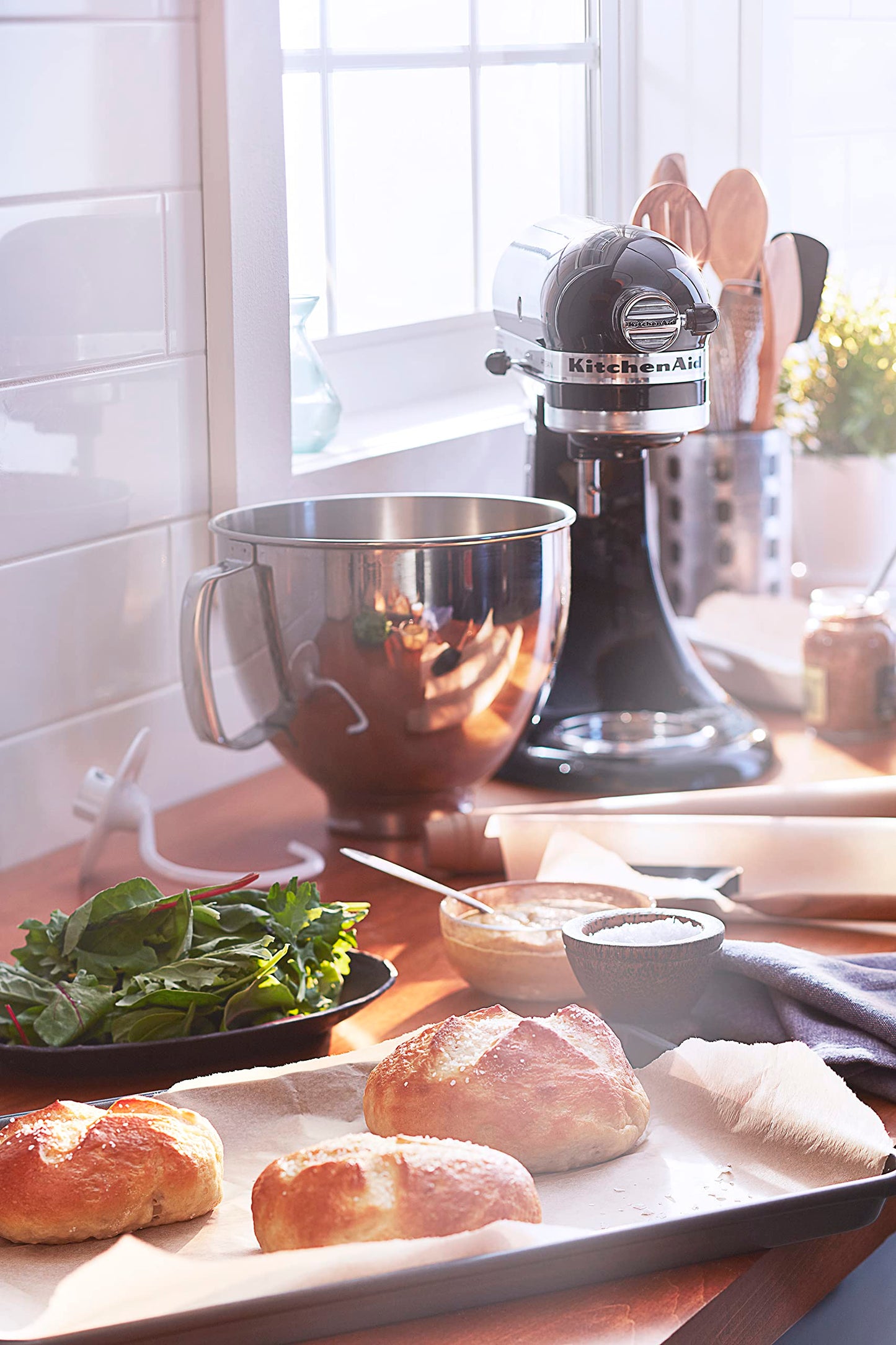 KitchenAid Artisan Series 5 Quart Tilt Head Stand Mixer with Pouring Shield KSM150PS, Almond Cream
