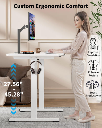 Okin Small Electric Standing Desk, 36" x 24" Whole Piece Height Adjustable Desk, Oak Sit to Stand Computer Workstation with Wheels for Home Office