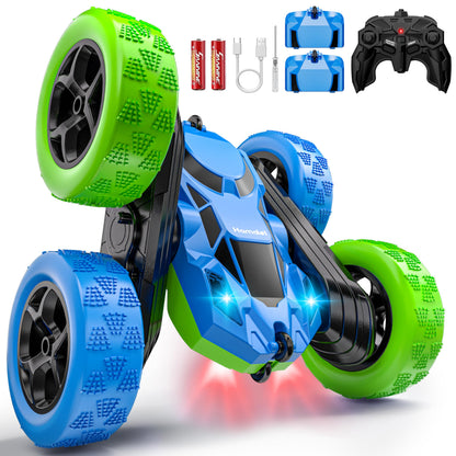 Hamdol Remote Control Car for Kids, 360° Rotating Double-Sided RC Car with LED Headlights, 4WD 2.4GHz Electric Rechargeable Toy Vehicle for Boys and Girls, Perfect Birthday