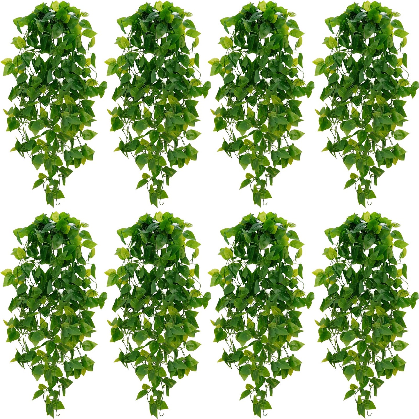 BLEUM CADE Fake Hanging Plants, 2pcs Artificial Pothos Vines Faux Plants Greenery for Wall Home Living Room Office Indoor Outdoor Decor (No Baskets)