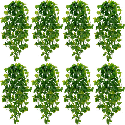BLEUM CADE Fake Hanging Plants, 2pcs Artificial Pothos Vines Faux Plants Greenery for Wall Home Living Room Office Indoor Outdoor Decor (No Baskets)