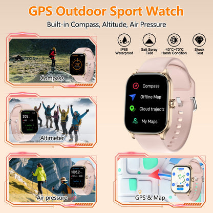 Smart Watch for Women Men, GPS Smartwatches with Heart Rate/SpO2/Sleep/Stress Monitor, 100+ Sports Fitness Watches, IP68 Waterproof Activity Tracker for Android/ iOS Phone (Silver, 1.96"_GPS+Map)