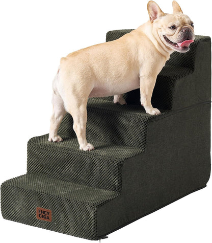 EHEYCIGA Dog Stairs for Small Dogs 13.5" H, 3-Step Dog Steps for Couch Sofa and Chair, Pet Steps for Medium Cats, Non-Slip Balanced Pet Ramp Indoor, Grey
