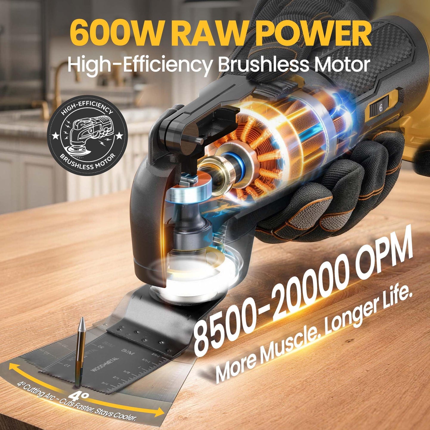 bellaDimora Oscillating Multi-Tool Compatible with DeWalt 20V MAX, 600W Brushless Motor (6000-20000 OPM), 23-Piece Accessory Kit for Cutting Sanding Scraping, Heavy-Duty Power Tool(No Battery)