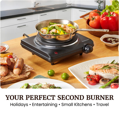Elite Gourmet EDB-302BF# Countertop Double Cast Iron Burner, 1500 Watts Electric Hot Plate, Temperature Controls, Power Indicator Lights, Easy to Clean, Black