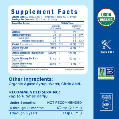 Mommy's Bliss Organic Baby Cough Syrup and Mucus + Immunity Support, Contains Agave & Ivy Leaf, 4 month+, 1.67 Fl Oz