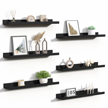 upsimples Floating Shelves for Wall, Wall Shelves for Decor Storage Set of 6, Wall Mounted Wood Shelf for Bedroom, Living Room, Bathroom, Kitchen, Picture Ledge Shelf, Black