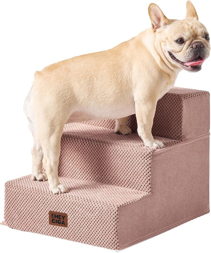 EHEYCIGA Dog Stairs for Small Dogs 13.5" H, 3-Step Dog Steps for Couch Sofa and Chair, Pet Steps for Medium Cats, Non-Slip Balanced Pet Ramp Indoor, Grey