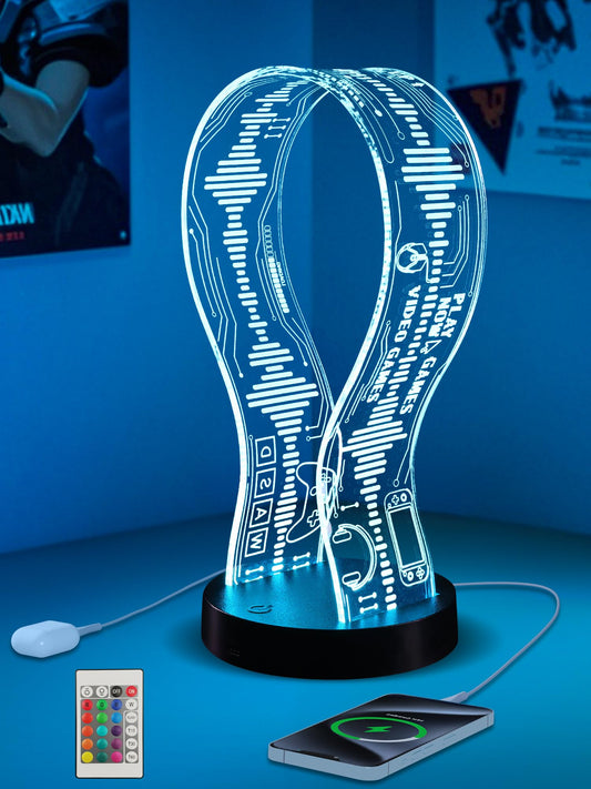 CoolGift Mart Light Up Headphone Stand with 16 Color Lights, PCB Pattern Acrylic Headset Stand with 1 USB and 1 Type-C Charging Ports, Gifts for Gamers Men Boy Father Dad and DJ Music Lovers