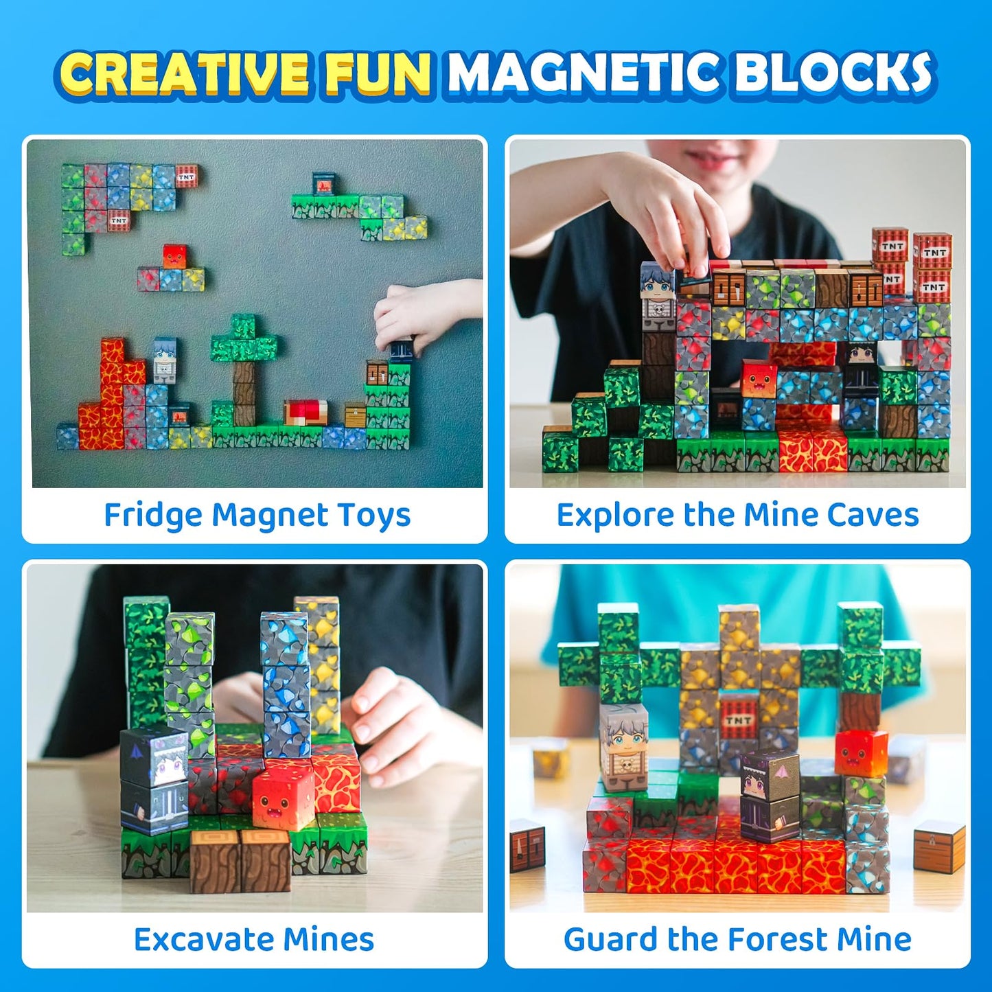 Soyee Magnetic Blocks Building Toys - Build Mine Magnet World Set Toddler Kids Sensory Toys for Boys & Girls Ages 3-5 5-7 8-12, 1'' Magnetic Cubes Game for Boys