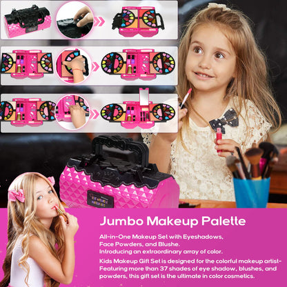 Kids Makeup Kit for Girl - 52 PCS Safe and Washable Makeup for Kids, Real Girls Makeup Kit, Toddler Makeup Kit with Cosmetic Case, Girls Toys Age 4-12, Princess Toys Birthday Gifts for Girls