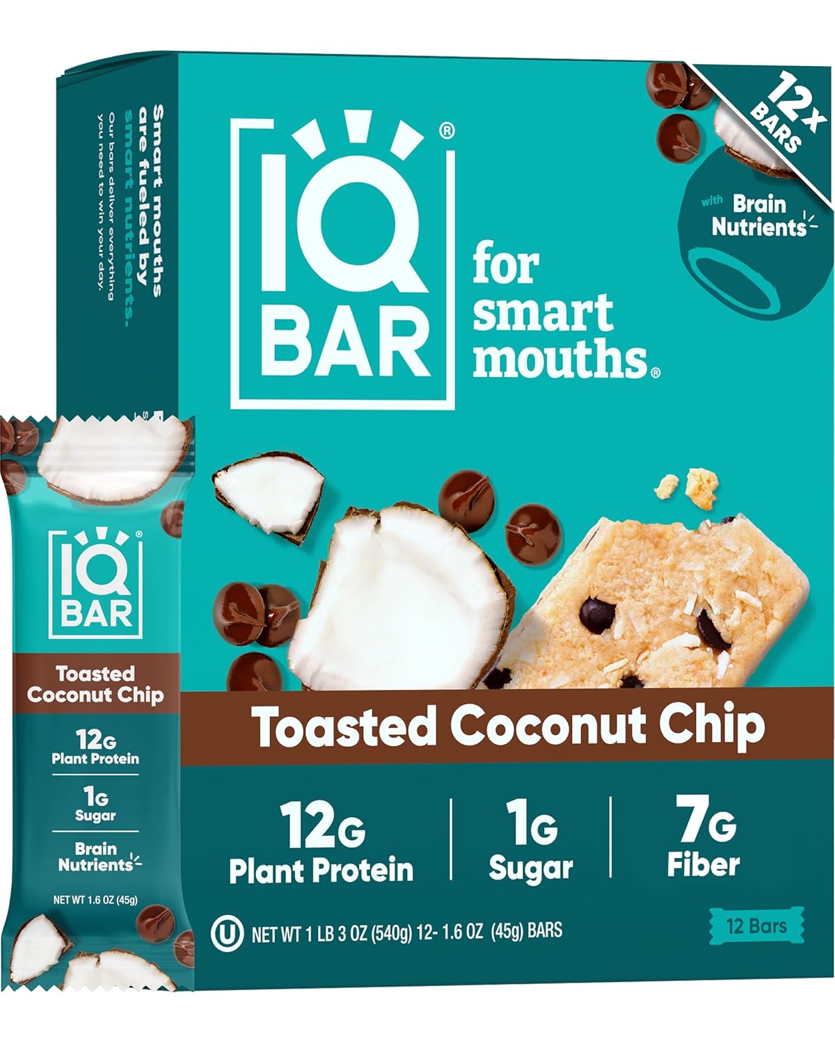 IQBAR Clean Plant Protein Bars, Almond Butter Chip 12-Count | Protein Snack | High Fiber, High Protein, Low Sugar, Clean Label Project Certified | Gluten Free, Dairy Free, Vegan, Keto, Soy Free