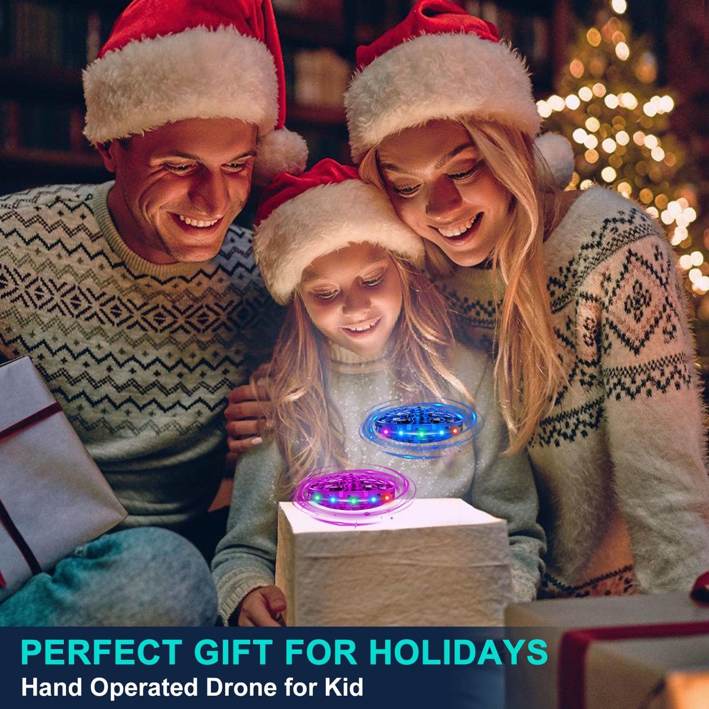 Hand Operated Flying Toy Drone for Kids, 360° Hands Free Motion Sensors Mini Drone with Cool LED Lights, Easy Indoor Small UFO Toy Flying Ball Drone for 6 7 8 9 10+ Year Old Boys and Girls (Blue)