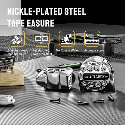 STEELITE Tape Measure 25'FT Stainless Steel Waterproof & Rustproof Retractable Measuring Tape with Hollow Design Carbon Fiber
