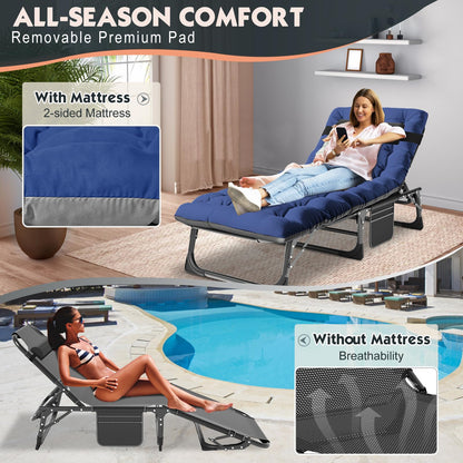MOPHOTO Folding Lounge Chair 5-Position, Folding Cot, Portable Outdoor Chaise Lounge Chair for Sun Tanning, Perfect for Pool Beach Patio Sunbathing