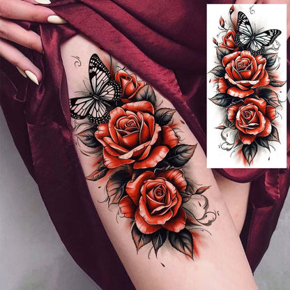 12 Sheets Beautiful Butterfly Flowers Temporary Tattoos For Women Feet Hands Body Art, Realistic Rose Peony Floral Fake Tattoo Sticker For Legs Ankle, Waterproof Lily Dreamcatcher Temp Tatoos Decals