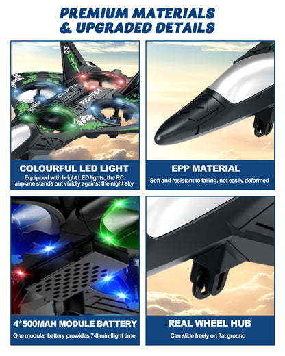 JoyRapt Form RC Plane Drones for Kids, Remote Control Airplane, Aircrafts for Boys and Girls, Jet Helicopter Drones with LED Lights 360° Flip, 4 Rechargeable Batteries (Two Pack)
