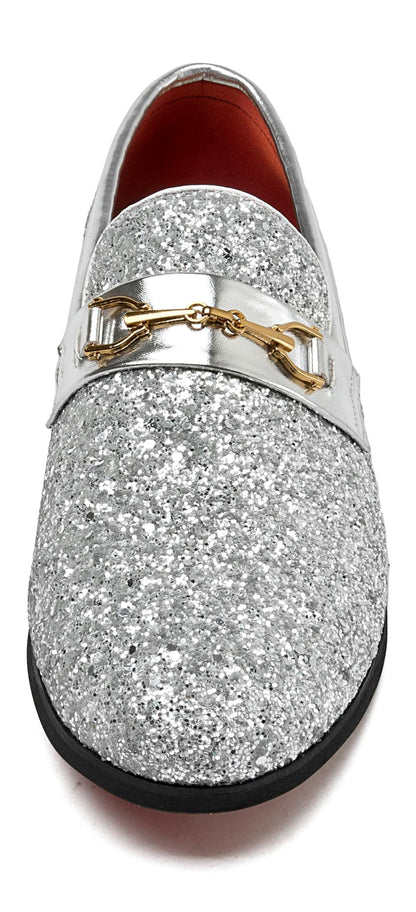 Men Loafer Metallic Textured Slip-on Glitter Sequins Fashion Wedding Dress Shoes Golden