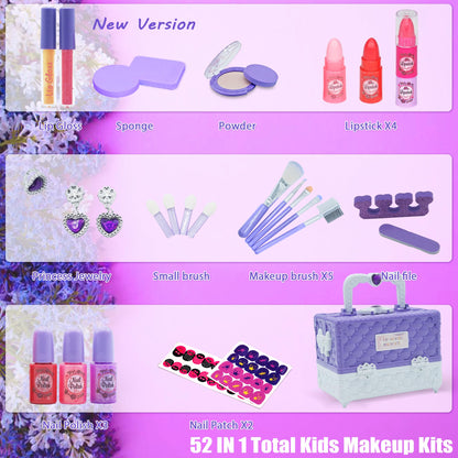 Kids Makeup Kit for Girl - 52 PCS Safe and Washable Makeup for Kids, Real Girls Makeup Kit, Toddler Makeup Kit with Cosmetic Case, Girls Toys Age 4-12, Princess Toys Birthday Gifts for Girls