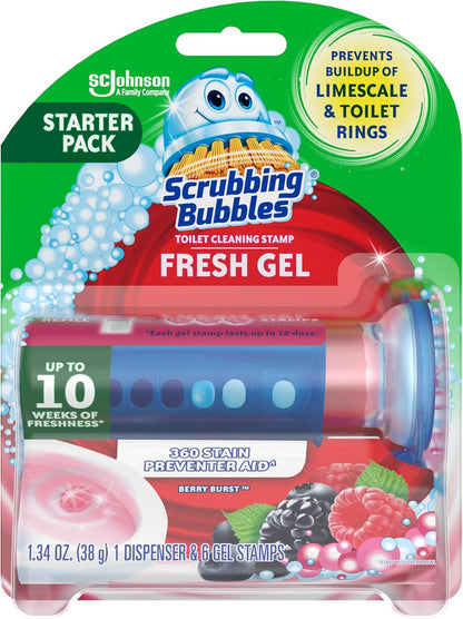 Scrubbing Bubbles Fresh Gel Toilet Bowl Cleaning Stamps, Helps Keep Toilet Clean and Helps Prevent Limescale & Rings, Lavender Scent, 1 Dispenser with 6 Fresh Gel Stamps (Pack of 2)