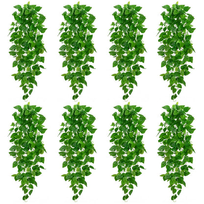 BLEUM CADE Fake Hanging Plants, 2pcs Artificial Pothos Vines Faux Plants Greenery for Wall Home Living Room Office Indoor Outdoor Decor (No Baskets)