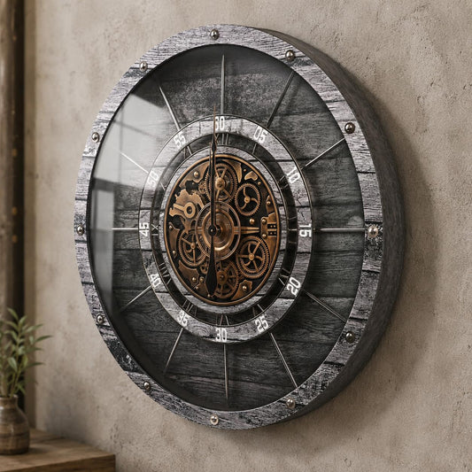 HOIBAI Large Wall Clock 18 Inch Midnight Grey | Living Room Decor/Vintage Farmhouse/Roman Numerals/Silent/Oversized/Real Moving Gears/Home House Warming Gift