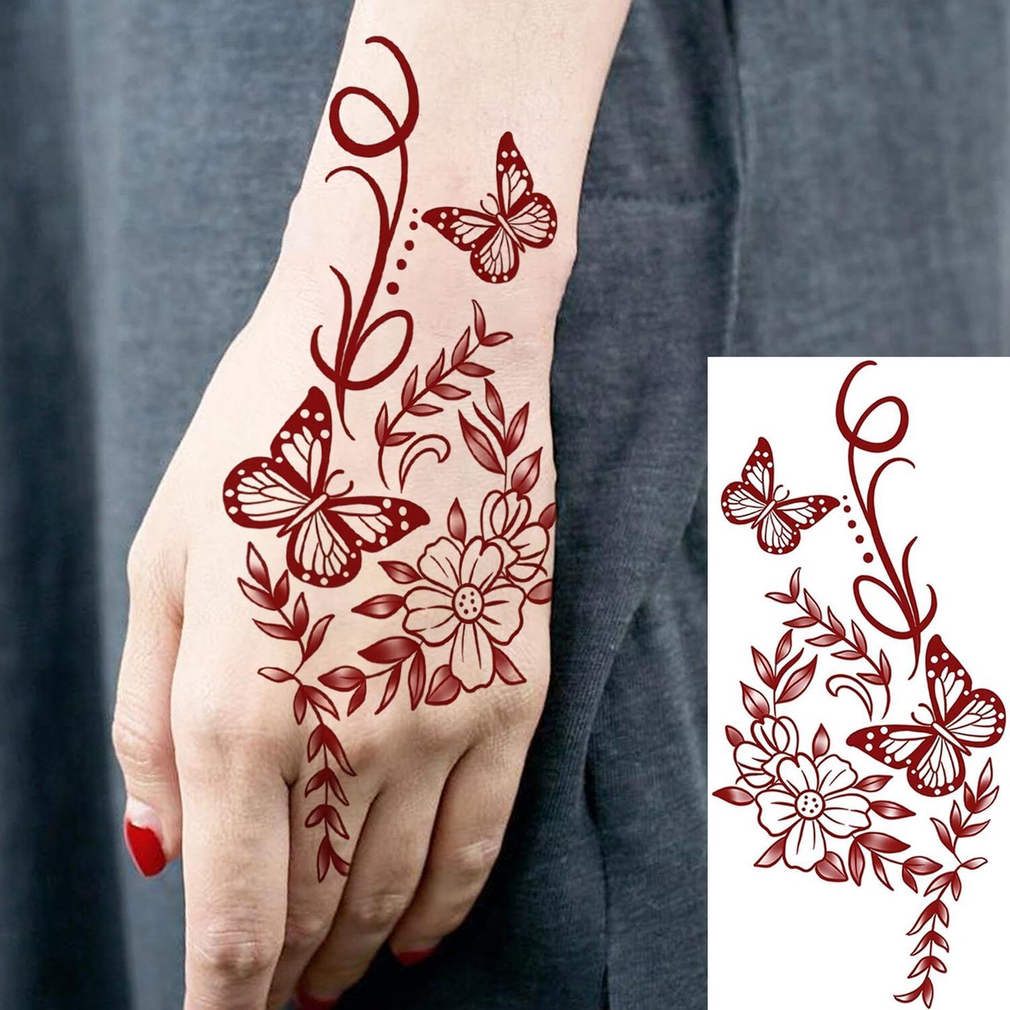 12 Sheets Beautiful Butterfly Flowers Temporary Tattoos For Women Feet Hands Body Art, Realistic Rose Peony Floral Fake Tattoo Sticker For Legs Ankle, Waterproof Lily Dreamcatcher Temp Tatoos Decals