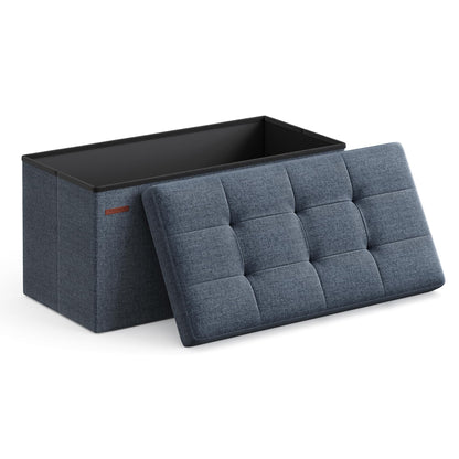 SONGMICS MAZIE Collection - 30 Inches Folding Storage Ottoman Bench, Ottoman Foot Rest, End of Bed Bench, Storage Chest, Load 660 lb, for Living Room, Bedroom, Entryway, Dark Gray ULSF47K
