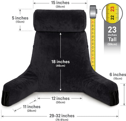 Husband Pillow XXL The Original for Adults - 30" Tall Backrest for Sitting Up in Bed - Firm Support Reading & Bed Rest Pillows for Adults, Neck Roll, Removable Cover - TV - Dark Grey