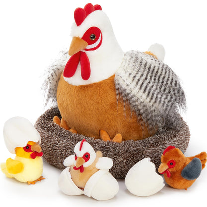 MaoGoLan 8Pcs Chicken Stuffed Animals, Stuffed Hen Plush Toys with Babies Chickens and Eggs, Nest House Plush Set, Cute and Soft Farm Stuffed Animals Gift for Kids