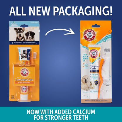 Arm & Hammer Complete Care Dog Dental Kit with Enzymatic Dog Toothpaste, Toothbrush and Finger Brush, Baking Soda and Calcium Formula for Plaque Tartar Control, Chicken Flavor, 2.5 Oz