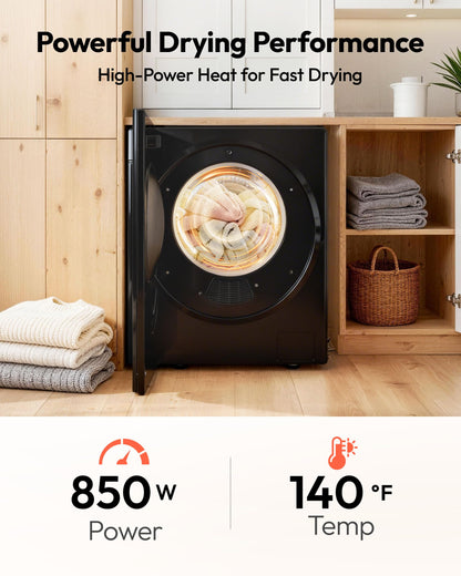 EUHOMY 1.5 Cu.ft Portable Dryer with 4 Drying Programs, 5.5lbs Clothes Capacity, Mirror Finish & LCD Panel, 850W Portable Clothes Dryer for Apartment, Dorm & RV, Black