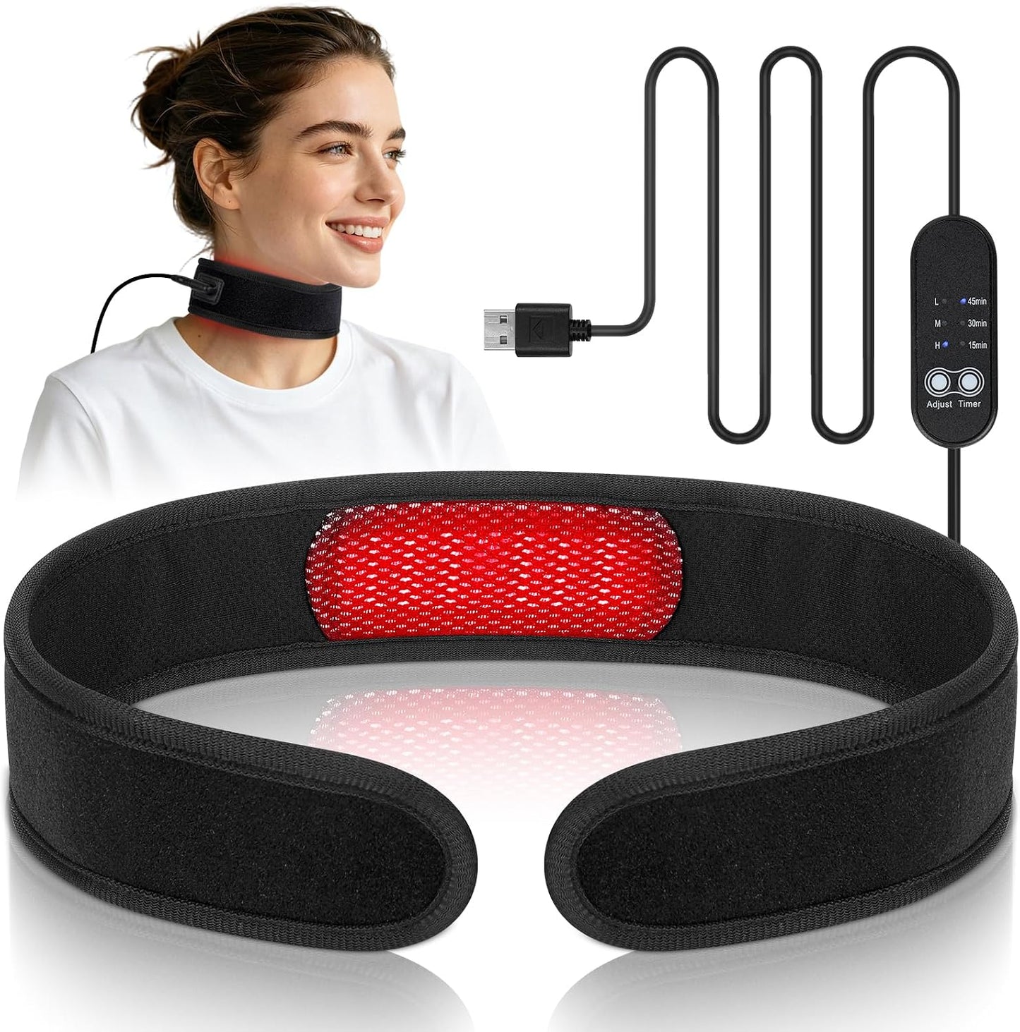 Upgraded 2-in-1 Red Light Therapy Belt for Throat & Neck, Dual-Wavelength 660nm Red Light & 810nm Near-Infrared Light, 3 Red Light Modes,Timer Function,Relaxation & Daily Wellness