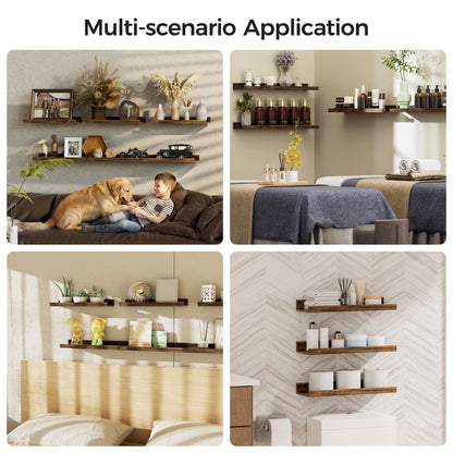 upsimples Floating Shelves for Wall, Wall Shelves for Decor Storage Set of 6, Wall Mounted Wood Shelf for Bedroom, Living Room, Bathroom, Kitchen, Picture Ledge Shelf, Black