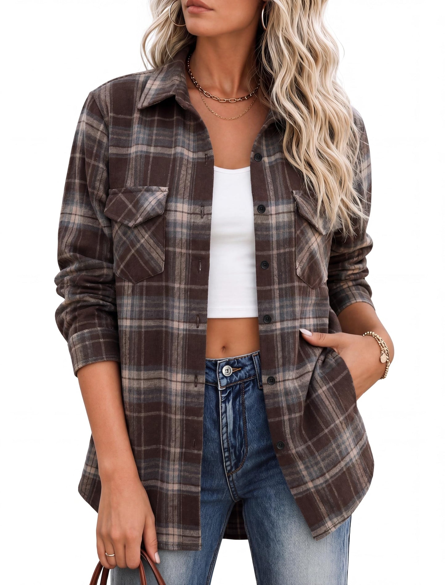 Zeagoo Flannel Shirt Women Plaid Button Down Shackets Long Sleeve Fall Tops | Cotton Brushed Flannel Shirts Lightweight Loose Fit Blouse Business Casual Office Outfits 2026 Fashion Summer Western Clothes