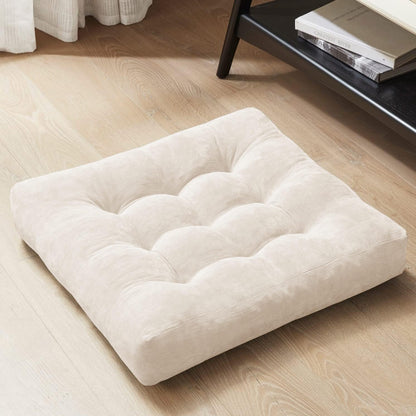 Meditation Floor Pillow Set of 2, Round Large Pillows Seating for Adults, Tufted Corduroy Cushion for Living Room Tatami, Beige 22 Inch