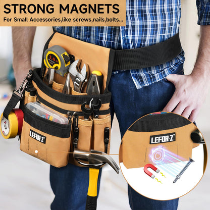 Tool Belt,Magnetic Tool Pouch,14-Pockets Tool Belts for Men,Detachable & Adjustable Tool Pouch belt for Electrician,Carpenter,Construction,Work Apron,Utility Belt,Black-Yellow