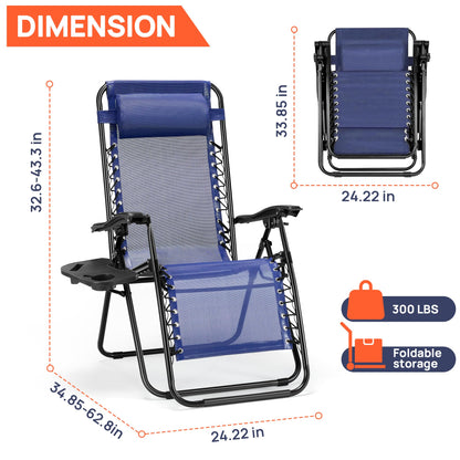 Alpen Zero Gravity Lounge Chair Set of 2, Patio Chair Folding Lounge Chairs for Outside, Portable Camping Chairs with Pillow and Cup Holder, Outdoor Recliner for Beach Outdoor Camping, Black