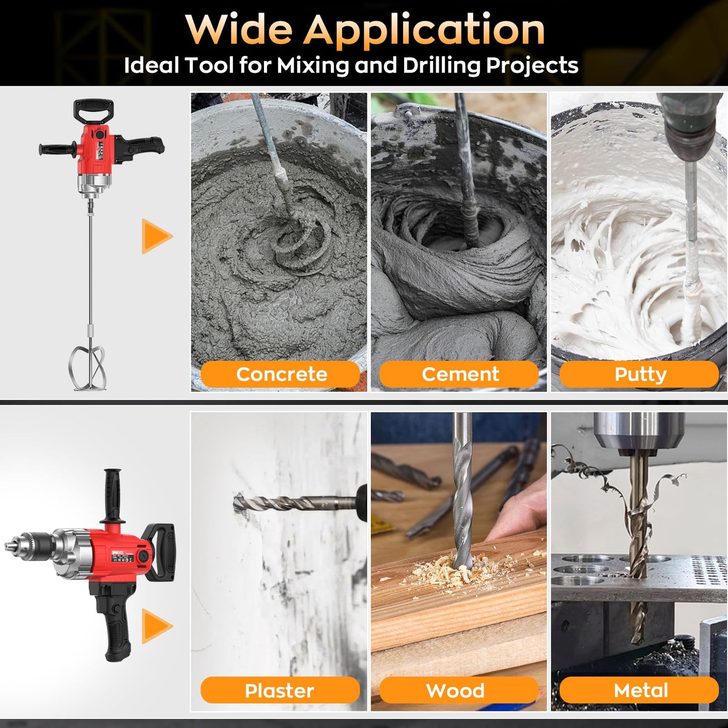 IMAYCC Handheld Cement Mixer, Portable Concrete Mixer,110V 6 Speed Mixing Drill, 2100W Drill Mixer for mud,Motar,Paint, Grout, Plaster,Thinset etc.