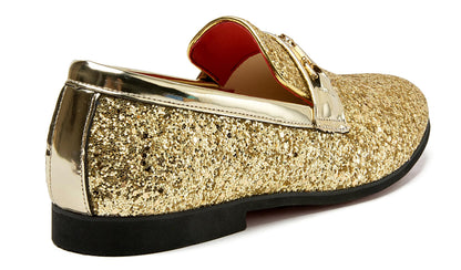 Men Loafer Metallic Textured Slip-on Glitter Sequins Fashion Wedding Dress Shoes Golden
