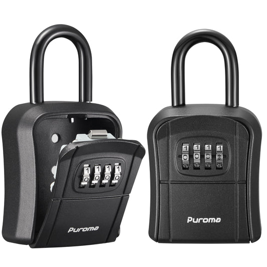 Puroma Key Lock Box, Portable Combination Lockbox Wall-Mounted Key Storage Box for House Keys, Resettable Code Safe Security Lock Box for Home, Office, Apartment Spare Key Storage (1 Pack, Gray)
