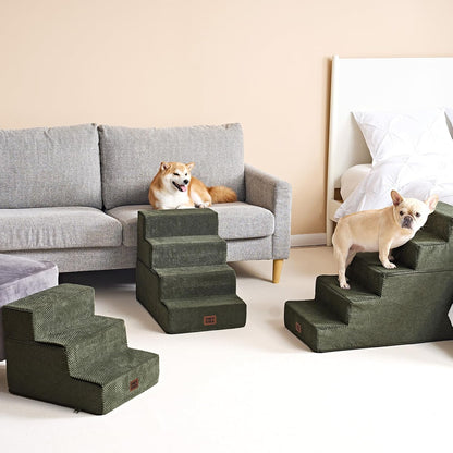 EHEYCIGA Dog Stairs for Small Dogs 13.5" H, 3-Step Dog Steps for Couch Sofa and Chair, Pet Steps for Medium Cats, Non-Slip Balanced Pet Ramp Indoor, Grey