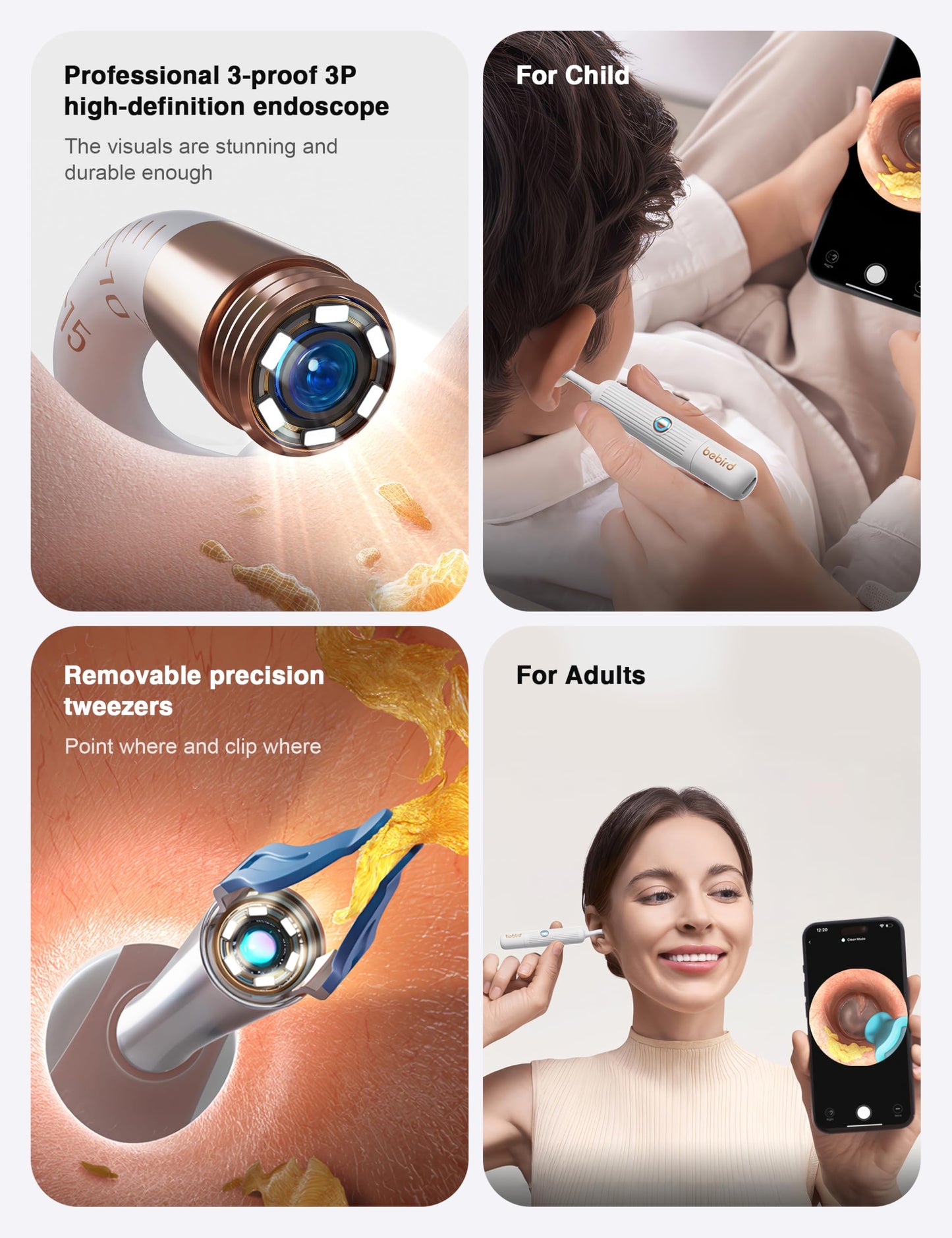 BEBIRD Earsight Plus Ear Wax Removal Tool Camera with HD Visual Otoscope, Smart WiFi Earwax Cleaner Kit, Safe Silicone Flexible Scoops & Tweezers Tools for Adults & Kids (Blue)