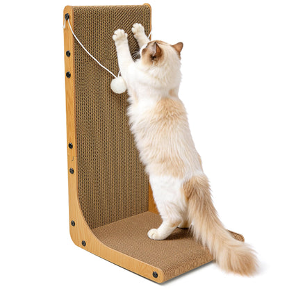 Value 2-Pack 23.6 Inch L-Shaped Cardboard Cat Scratcher, Dual Use (Vert/Horiz) Scratch Pad with Toy Balls, Wall-Mountable Furniture Protector Cat Scratchers for Indoor Cats