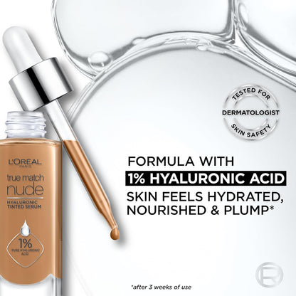 L'Oreal Paris True Match Nude Hyaluronic Tinted Serum Foundation with 1% Hyaluronic acid, Deep 8-10, 1 fl. oz. (Pack of 2)