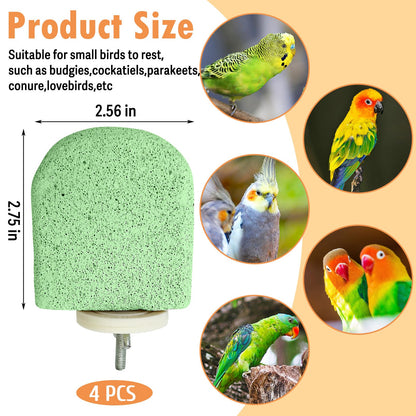 PINVNBY 4 PCS Bird Perch Stands Parrot Calcium Perch Beak Grinding Stone Foot Claws Trimmer Parakeet Platform Parrot Chewing Toys for Small Medium Cockatiel Conure Lovebird Finch