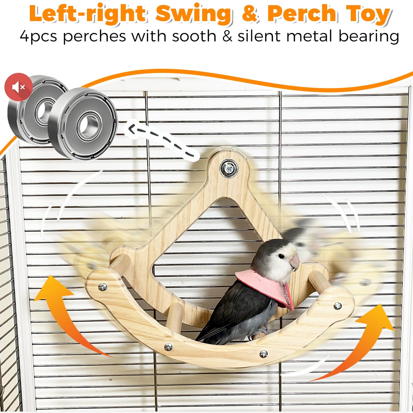 Bird Perch Toy, Interactive Rocking Parakeet Toys and Perches, Wooden Exercise Wheel Cockatiel Toys, Intelligence Puzzle Birds Enrichment Toy for Parrot, Bird Cage Accessories Perch for Budgies Conure