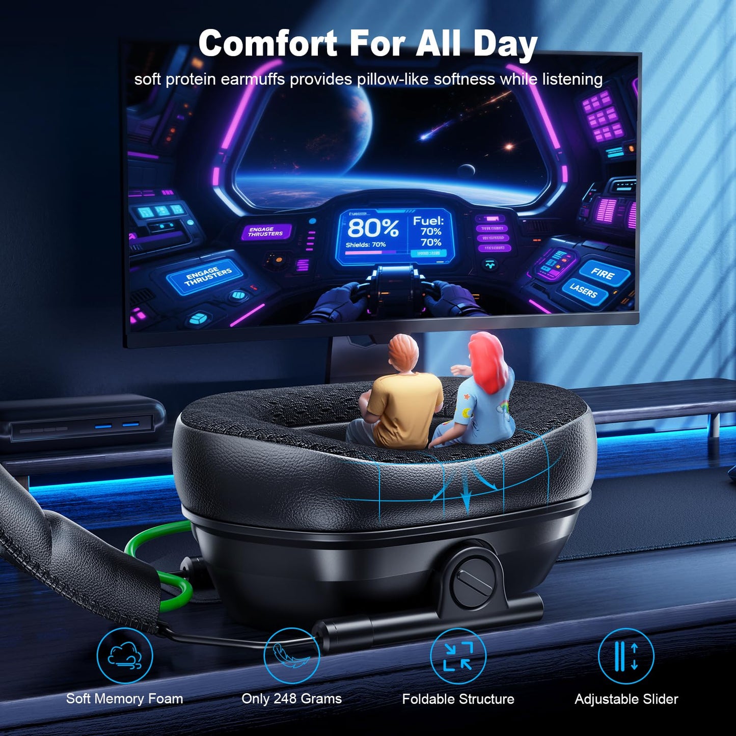 Fachixy VK81 Wireless Gaming Headset for PS5, PC, PS4, Switch and Mobile, 2.4GHz USB/Type-C Low Latency Connection, Bluetooth 5.4 Headset with ENC Mic, 50mm Drivers, RGB