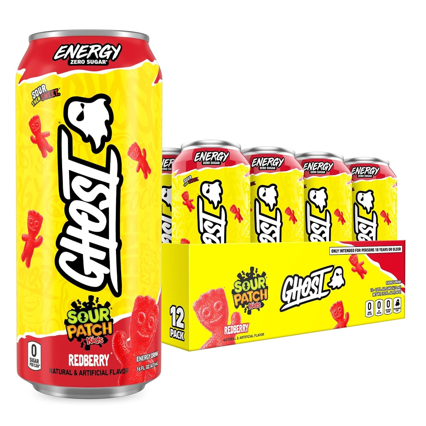 GHOST Energy Drink, Zero Sugars, 12-Pack, Cherry Limeade, 16oz | Energy & Focus Pre Workout Drink, No Artificial Colors, Gluten-Free, Vegan - 200MG Natural Caffeine, L-Carnitine, Taurine